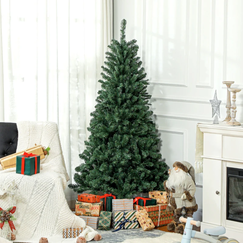 HOMCOM Árvore de Natal Artificial 180 cm com 760 Ramos de Arame de Memória e Base Recolhível Árvore de Natal Verde