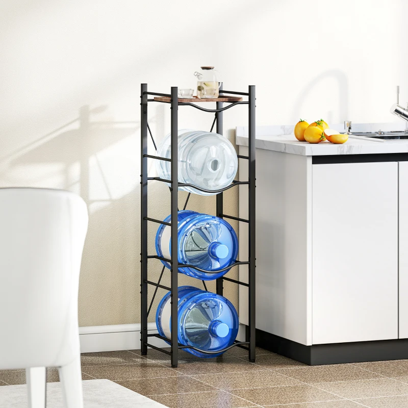 HOMCOM Soporte para Garrafones de Agua de 4 Niveles Estante de Almacenamiento para Botella de Agua para Cocina Comedor Negro