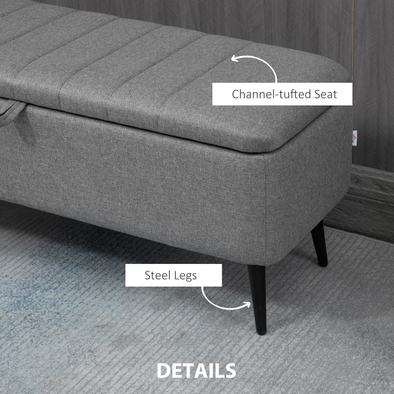 HOMCOM Storage Ottoman with Flip Top, Rectangular Upholstered Bench, Linen Look Fabric Footstool with Steel Legs for Living Room, Bedroom, Grey