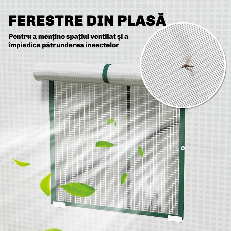 Outsunny Sera de Grădină cu Acoperiș Înclinat, 2 Ferestre și Ușă Rulabilă, Sera pentru Grădină cu Structură din Oțel, Acoperiș din PE Anti-UV, pentru Grădină, Legume, Flori, Plante, 196x77x197 cm, Alb