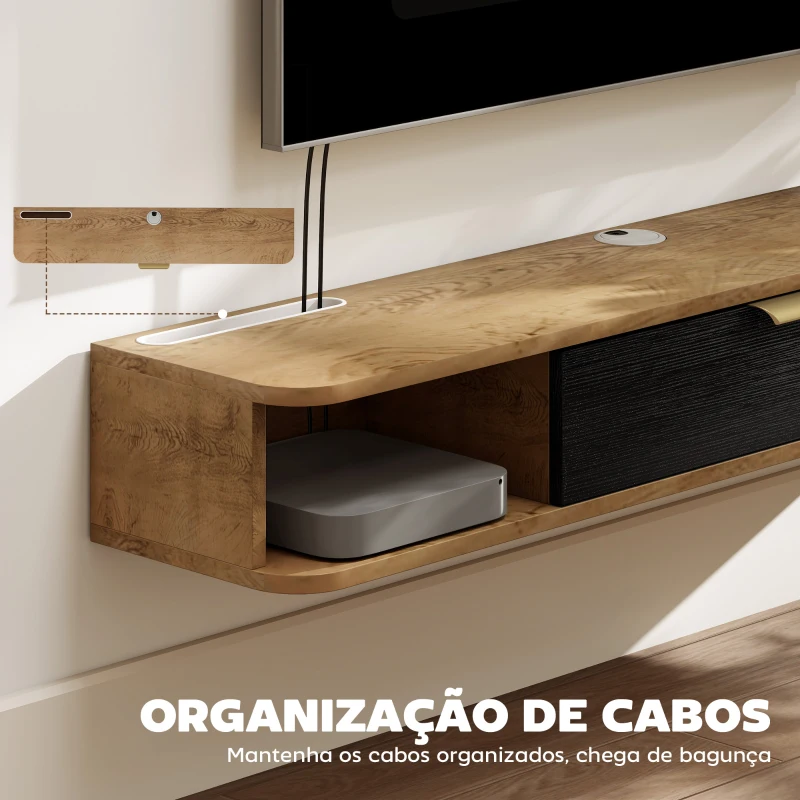 HOMCOM Móvel de TV Sala de Estar com Prateleira de Parede Armário Orifícios para Cabos para Televisão de Parede 120x24x16 cm Carvalho