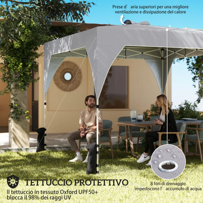Outsunny Gazebo Pieghevole 3x3 m con Prese d'Aria, Sacchi di Sabbia e Borsa, in Tessuto Oxford e Metallo, Grigio Scuro