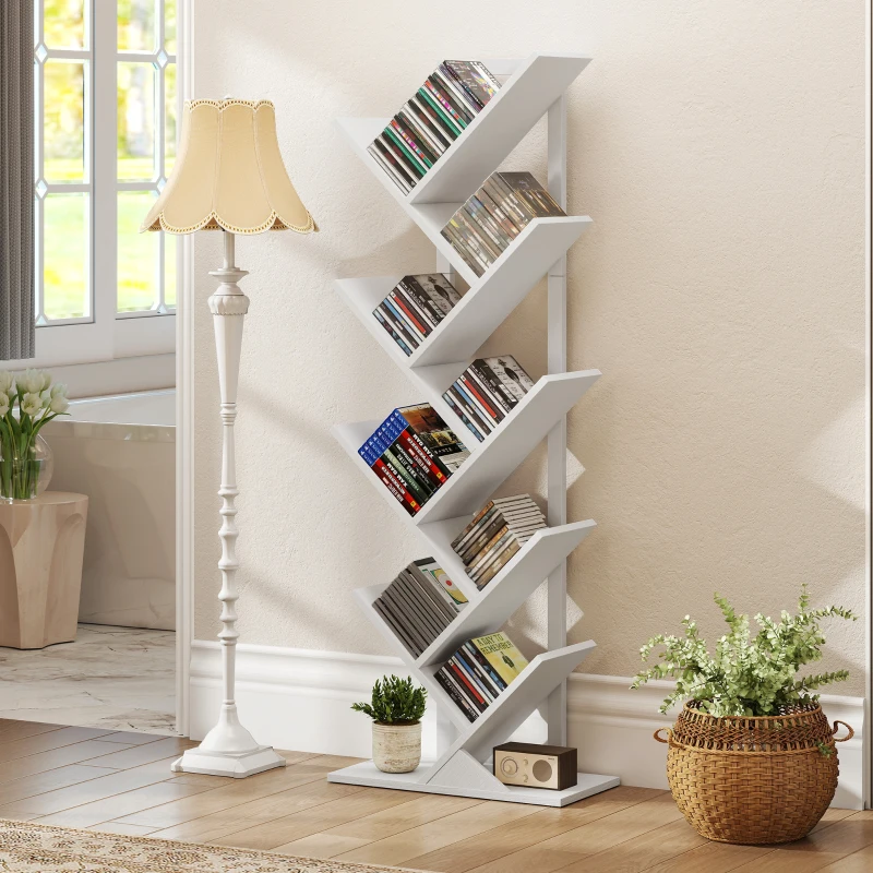 HOMCOM Estantería en Forma de Árbol con 9 Estantes y Sistema Antivuelco para Salón Dormitorio 50x24x136 cm Blanco
