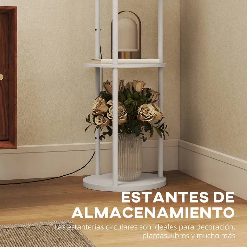 HOMCOM Lámpara de Pie con Estantes con 3 Temperaturas de Color Control Remoto para Salón Dormitorio Oficina Blanco