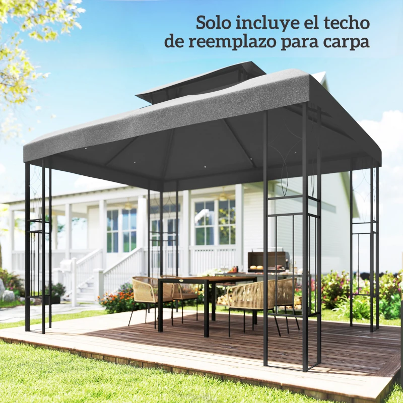 Outsunny Toldo de Recambio 4x3 m con Techo Doble Orificios de Drenaje y Protección UV Solo Toldo NO Incluye Marco Gris