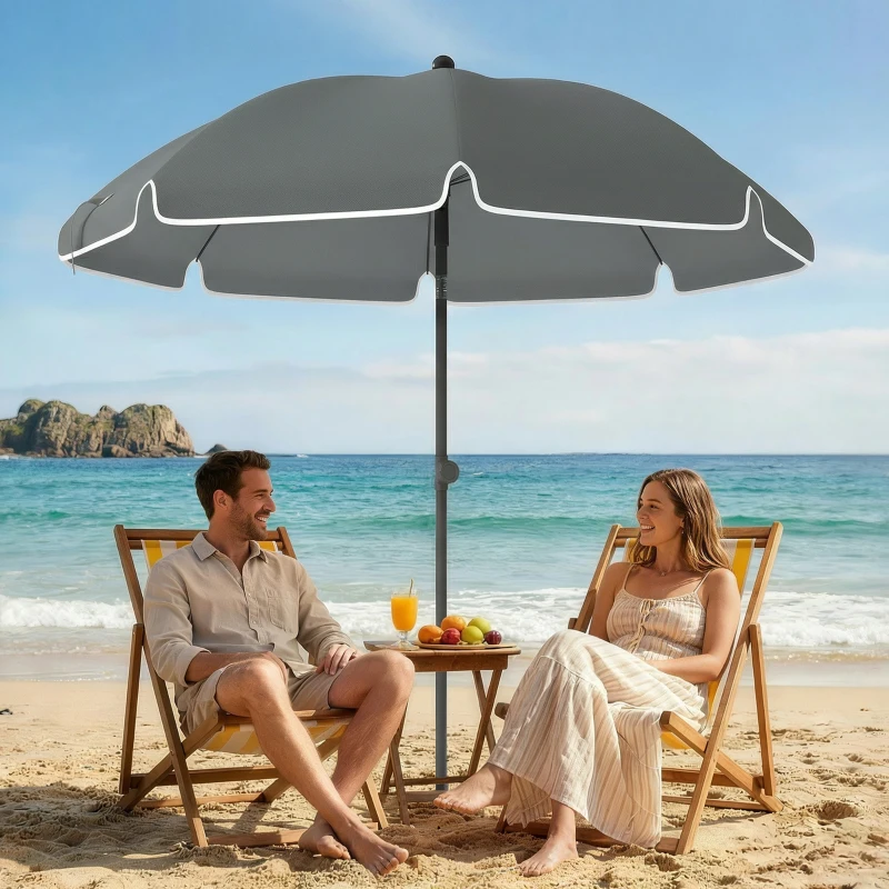 Outsunny Parasol de plage 1, m, parasol de jardin inclinaison avec ancrage au sable, hauteur réglable, sac de transport, gris foncé