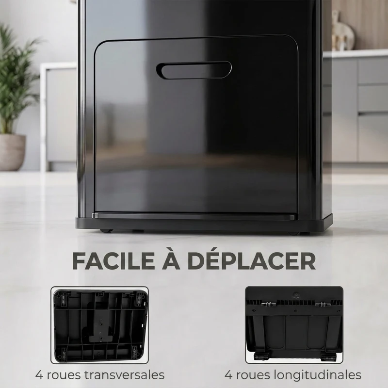 HOMCOM Poubelle Rectangulaire à Pédale, Poubelle Cuisine 56L, 3 Compartiments, Fermeture Douce, Acier Inox, 45,7x35,8x76cm Noir