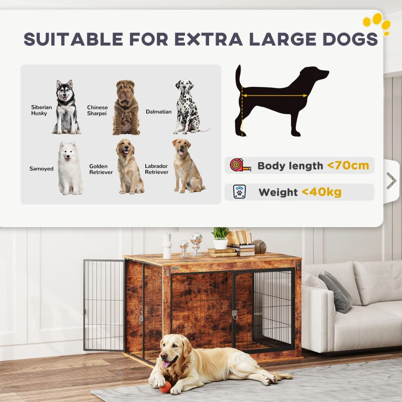 PawHut Dog Crate Furniture with Openable Top, Two Doors, for Extra Large Dogs, Rustic Brown