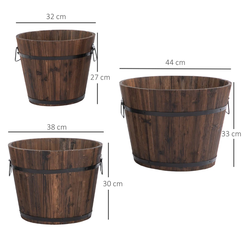 Outsunny Set di 3 Vasi Secchielli per Piante Fiori , Set Vasi da Esterno in Legno di Diverse Dimensioni