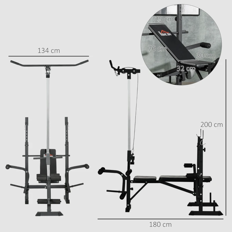 HOMCOM Banc de musculation complet multifonction avec dossier réglable, banc developper coucher à plat ou incliné 180x134x200cm