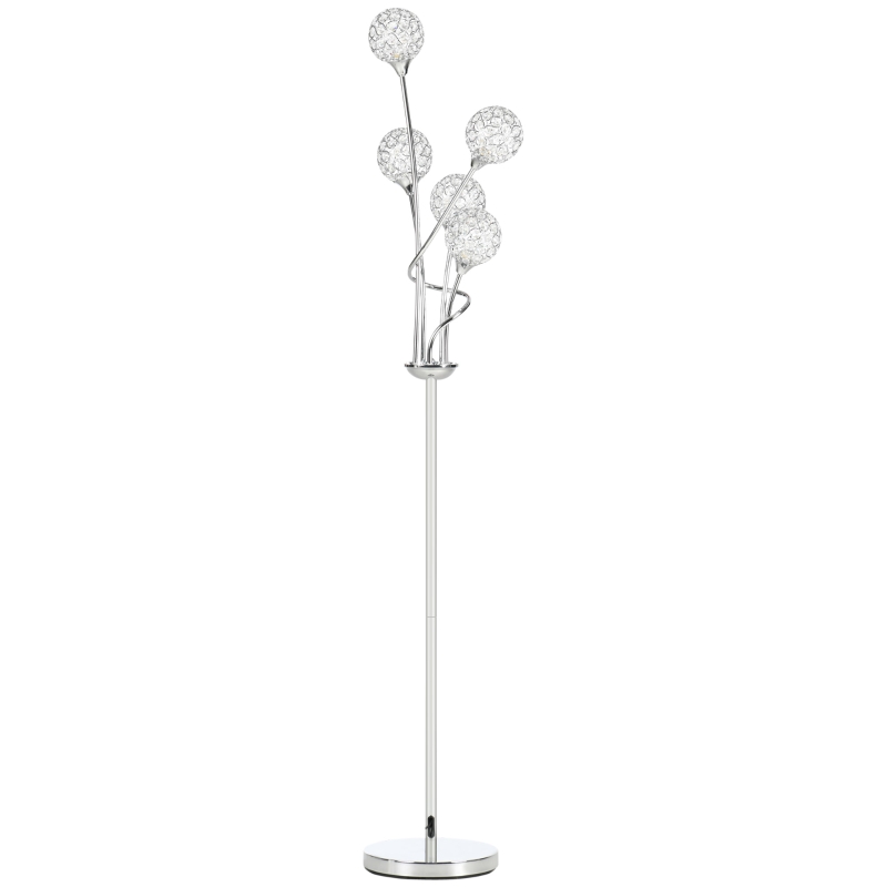 HOMCOM Floor Lamps for Living Room Bedroom with 5 Light, Modern Upright Standing Lamp, 34x25x156cm, Silver