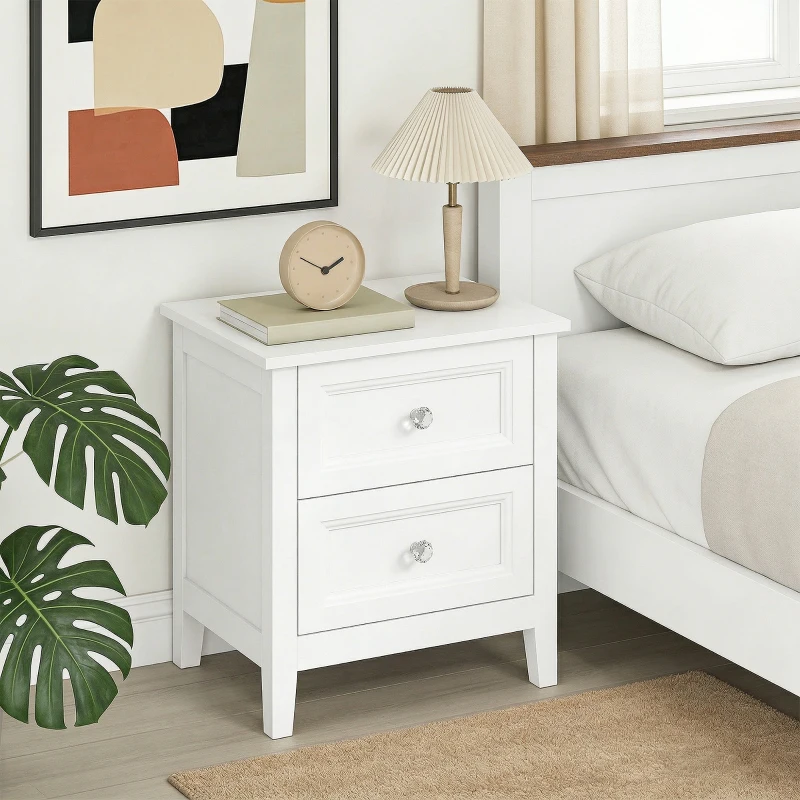 HOMCOM Nightstand with 2 Drawers Modern Bedside Table for Bedroom Living Room White