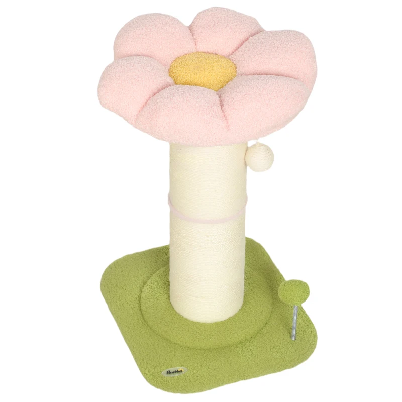 PawHut Cat Tree, Flower Cat Scratching Post with Thick Sisal Post, Dangling & Spring Balls, Bed, Kitty Activity Centre