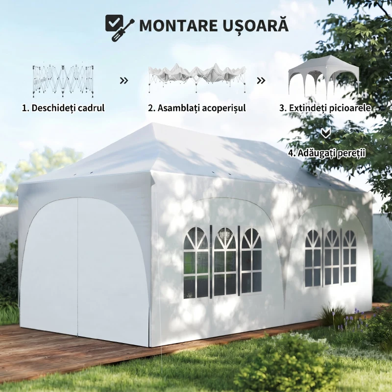 Outsunny Pavilion de Grădină Pliabil 3x6 m cu Pereți Detașabili și Geantă de Transport, Alb
