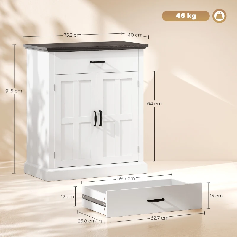 HOMCOM Farmhouse Sideboard with 3 cm Thick Top 2 Barn Doors - White