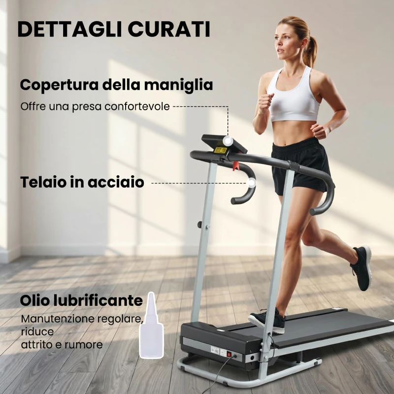 HOMCOM Tapis Roulant Pieghevole con Inclinazione, Tapis Roulant Elettrico Portatile con Schermo LCD, Velocità 1-10 km/h, Ruote, Impugnatura, per Home, Casa e Ufficio, Nero