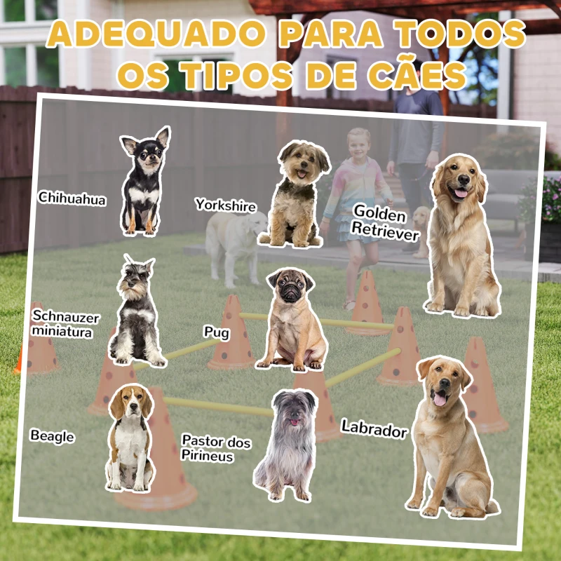 PawHut Conjunto de Agilidade para Cães Barreiras de Obstáculos para Treino de Coordenação 8 Cones 8 Barras Bolsa de Transporte Laranja