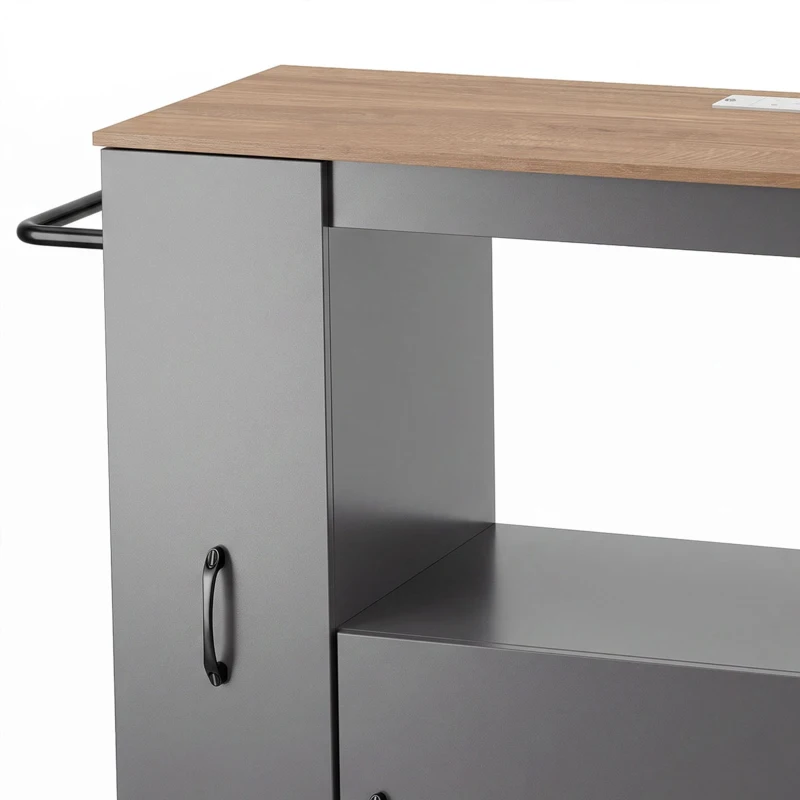 HOMCOM Kitchen Trolley on Wheels, Rolling Kitchen Island Cart with Power Outlet, Cabinet, Pull-Out Drawer, Grey