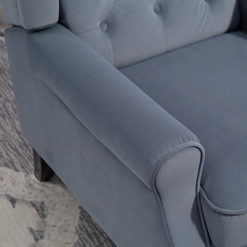 HOMCOM Oorfauteuil met Hoge Rugleuning, Dik Gevoerde Leesfauteuil met Houten Poten, 74 x 86 x 102 cm, Grijs