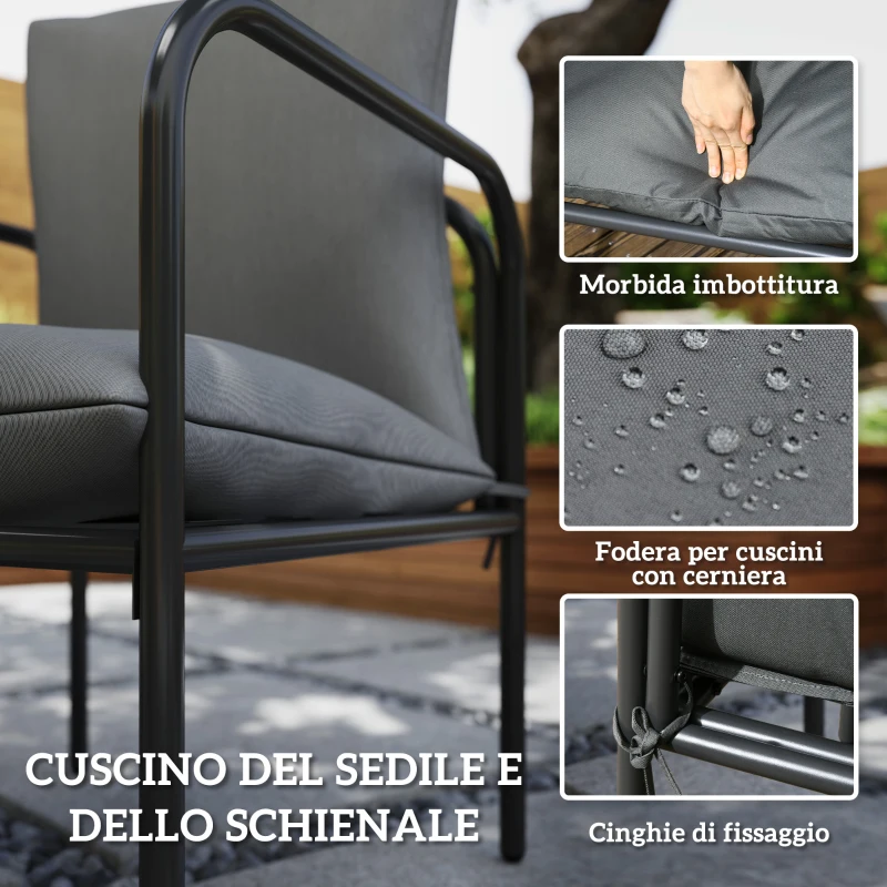 Outsunny Set da Giardino 5 Pezzi in Acciaio con 4 Sedie 58x58x66 cm e Tavolo 80x80x71 cm con Foro Centrale, Grigio