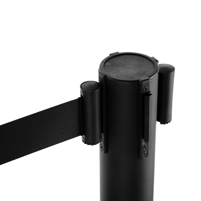 Outsunny Set 2 Colonnine Segnapercorso in Acciaio con Nastro Nero Allungabile, 200x32x90cm