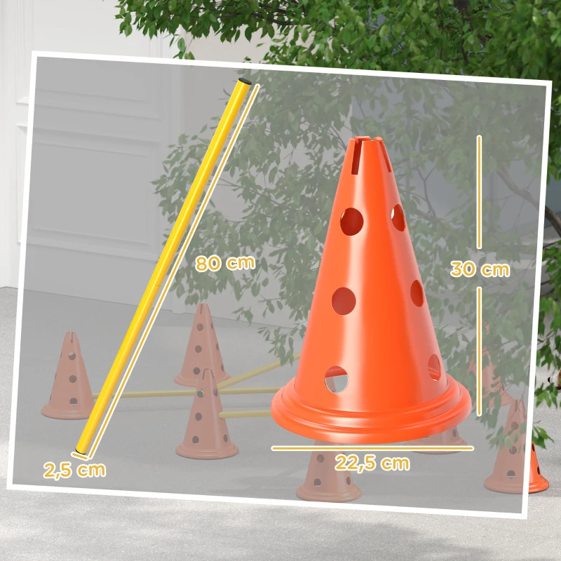 PawHut Conjunto de Agilidade para Cães Barreiras de Obstáculos para Treino de Coordenação 8 Cones 8 Barras Bolsa de Transporte Laranja