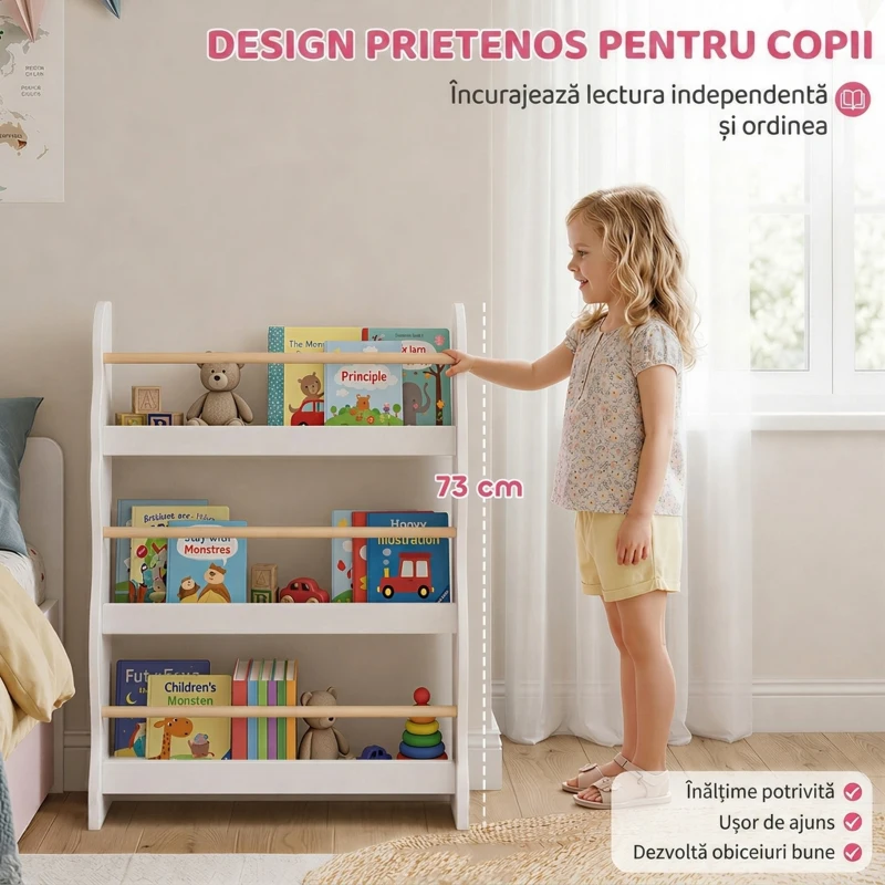 AIYAPLAY Bibliotecă Montessori pentru Copii 3-8 Ani, 3 Rafturi, 60x15x73 cm, pentru Cameră, Alb