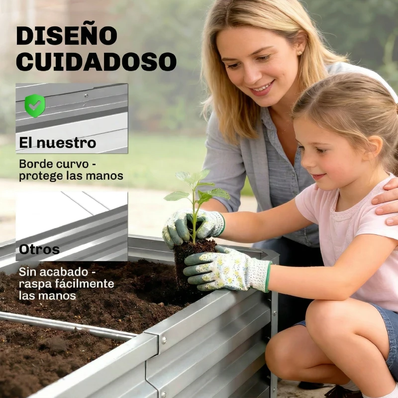 Outsunny Jardinera Elevada Rectangular de Acero Galvanizado para Cultivar Plantas Flores Hierba 120x60x30,5 cm Plata