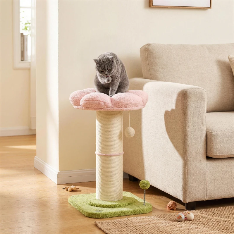 PawHut Cat Tree, Flower Cat Scratching Post with Thick Sisal Post, Dangling & Spring Balls, Bed, Kitty Activity Centre