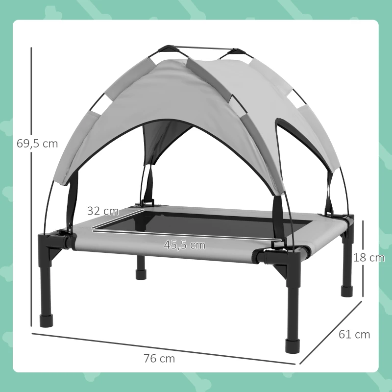 PawHut Cama para Cães Elevada com Toldo para Cães Médios com Estrutura de Aço e Bolsa de Transporte 76x61x69,5 cm Cinza Claro