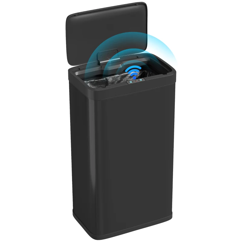 HOMCOM Cubo de Basura Cocina Automático 45 L con Sensor Infrarrojo Cierre Suave y Cubo Interior Extraíble Antihuellas Negro