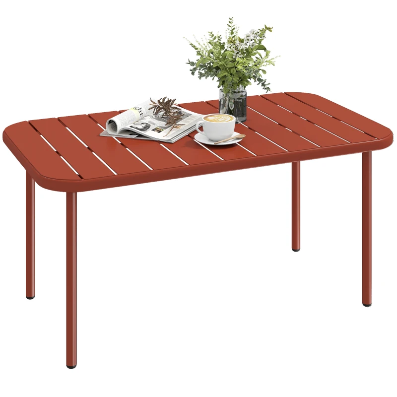 Outsunny Table Basse de Jardin en Acier Galvanisé, Plateau à Lattes, Table Rectangulaire aux Angles Arrondis, 90x50x43cm, Rouge