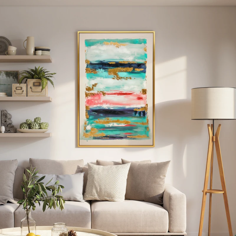 HOMCOM Quadro em Tela Abstrato Pintado à Mão 120x80 cm Quadro para Decoração de Salão Moderno com Moldura de Madeira Multicolor