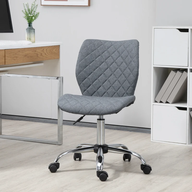 HOMCOM Chaise de bureau effet capitonné hauteur réglable pivotant 360° piètement chromé lin gris