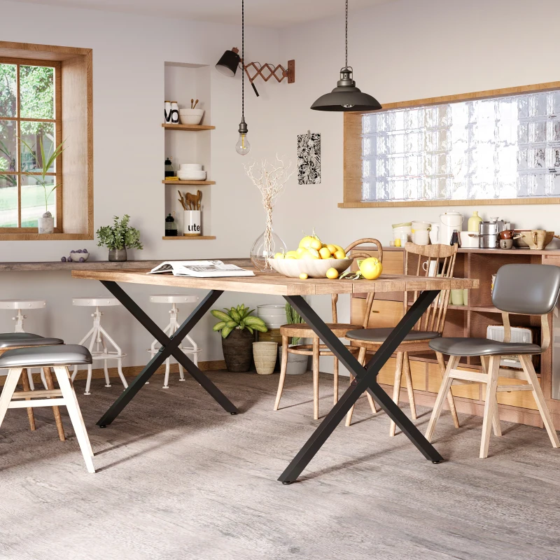 HOMCOM Conjunto de 2 Patas para Mesa Estilo Industrial 80x72 cm en Forma de X Patas de Muebles de Acero para Soporte con Protectores Tornillos de Montaje Incluidos Negro