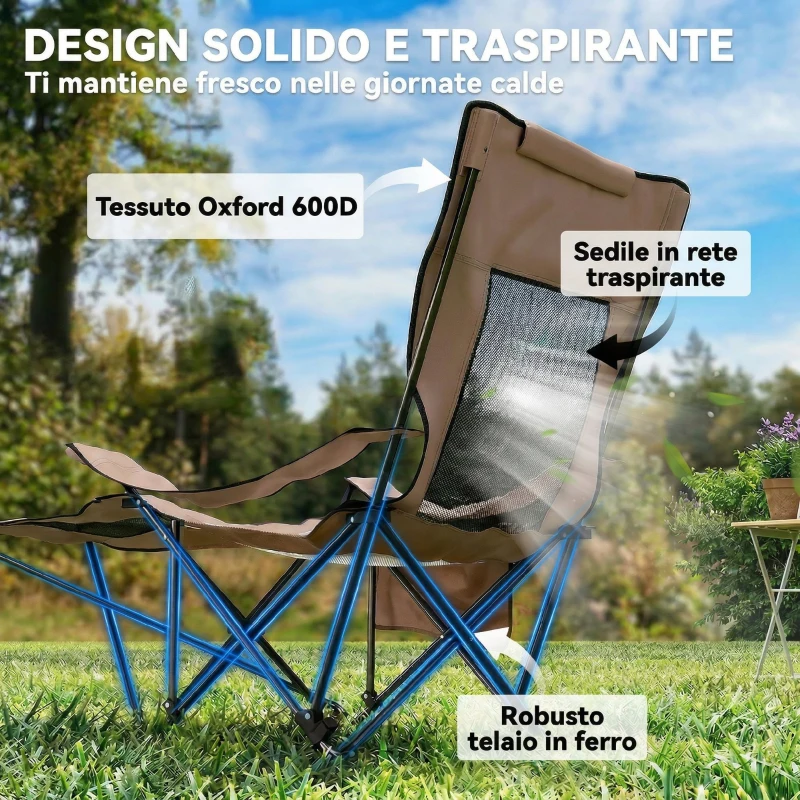 Outsunny Set 2 Sedie da Campeggio Pieghevoli in Tessuto Oxford e Metallo con Poggiapiedi Staccabile, Marrone e Nero