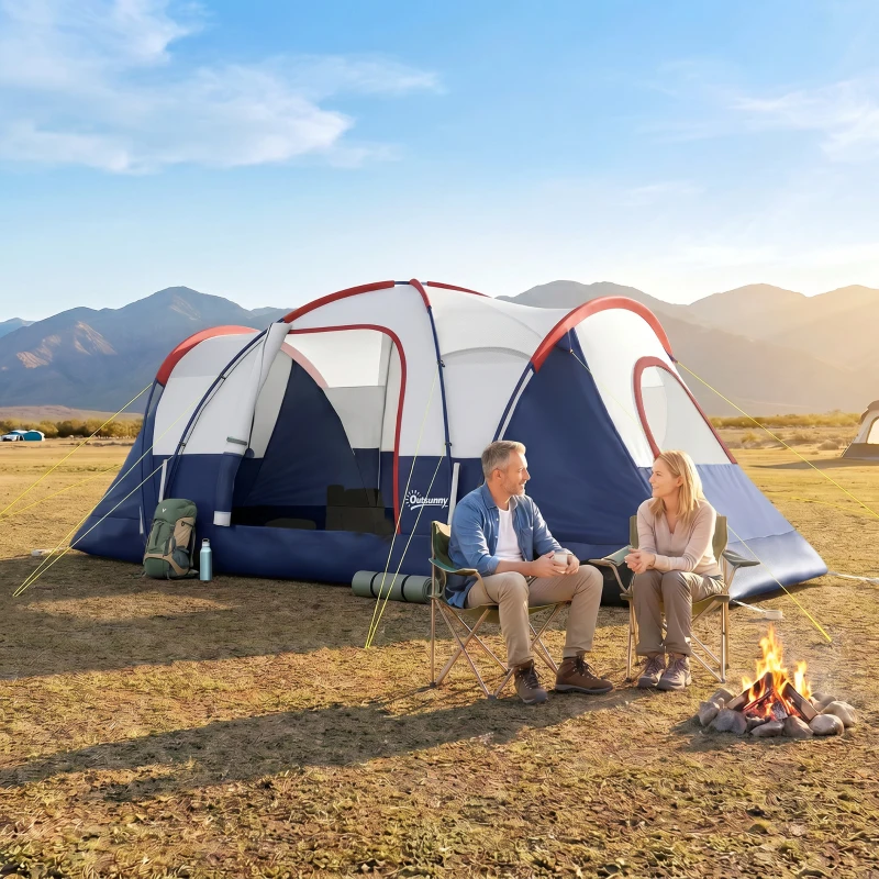 Outsunny 5 Man Camping Tent, Large Tunnel Tent, Water Resistant Hiking Shelter with Groundsheet and Carry Bag, Navy Blue
