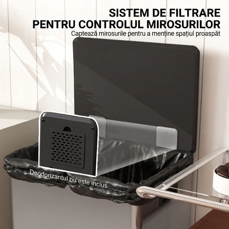 HOMCOM Coș de Gunoi cu Pedală cu 2 Compartimente de 30L, Capac Amortizat și Galeți Detașabili, Oțel Inoxidabil, Argintiu