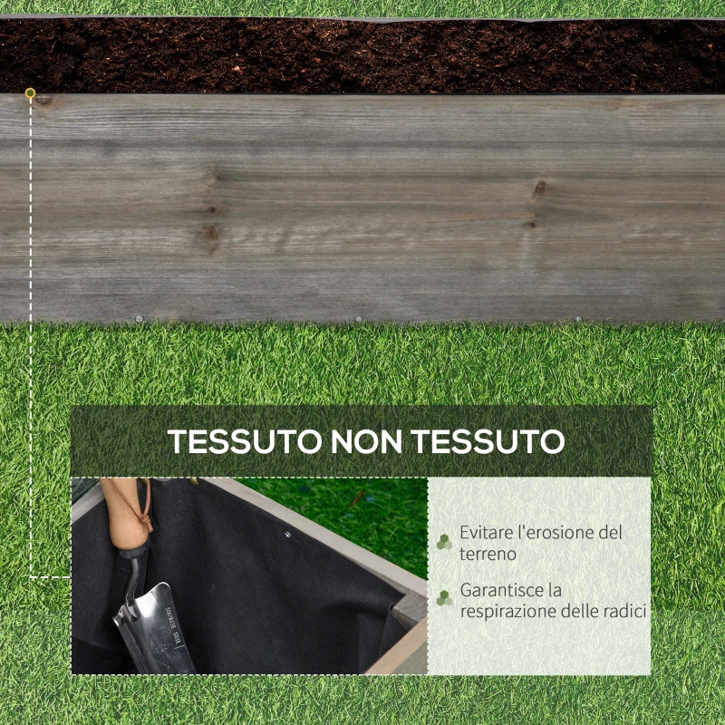 Outsunny Fioriera Rettangolare in Legno di Abete con Ruote e Freno, 96x30.6x30 cm, Grigio