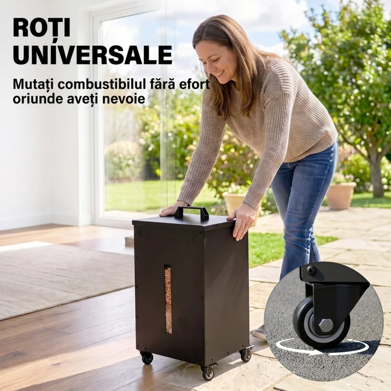 Outsunny Recipient pentru Peleți 30 Kg cu Roți și Sită, Negru