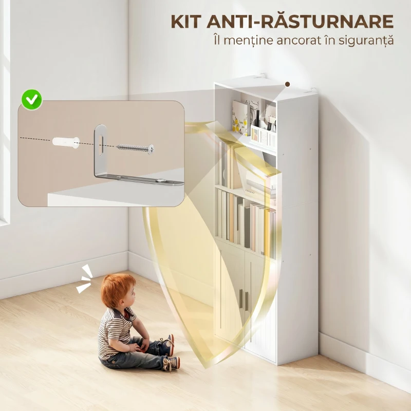 HOMCOM Bibliotecă cu rafturi deschise și dulap cu 2 uși, cu poliță internă reglabilă, 60x30x145.5 cm, alb