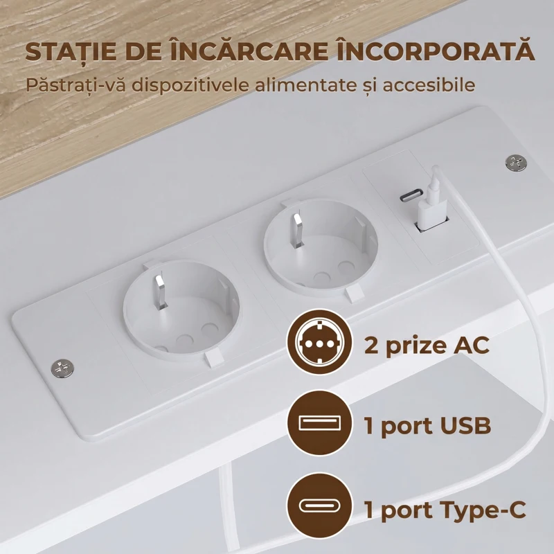 HOMCOM Comodă Tv Suspendată Până la 65", cu 2 Sertare, Dulap, Iluminare Led Rgb și Priză Integrată, Alb și Aspect Lemn