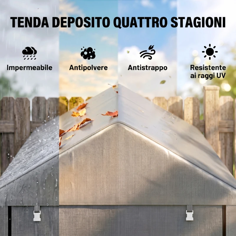 Outsunny Capanno Attrezzi Tenda Garage con Copertura Anti UV e Telaio in Metallo, 120x179x165cm, Grigio Chiaro