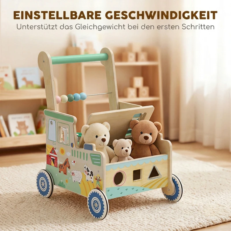 AIYAPLAY Baby Loopwagen met Wielen, Blokken en Opbergruimte, Montessori Activiteitencentrum, Groen, 1-3 Jaar