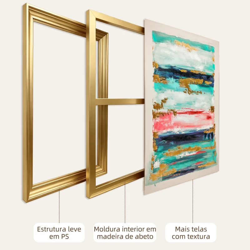HOMCOM Quadro em Tela Abstrato Pintado à Mão 120x80 cm Quadro para Decoração de Salão Moderno com Moldura de Madeira Multicolor