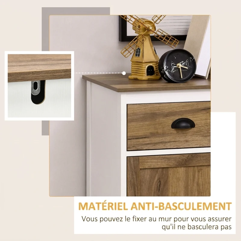 HOMCOM Buffet Salon, Meuble de Rangement avec 2 Portes, Tiroir, Étagère Réglable, 78,5 x 39 x 89,4 cm, Blanc et Chêne