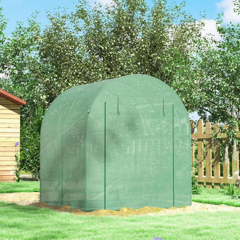 Outsunny Serre tunnel de jardin 3,24m², serre de jardin tunnel porte et fenêtre enroulables, bâche PE, 180 x 180 x 200 cm, verte
