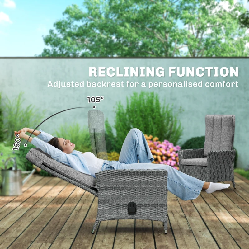 Outsunny 105°-150° Reclining Rattan Chair - Light Grey