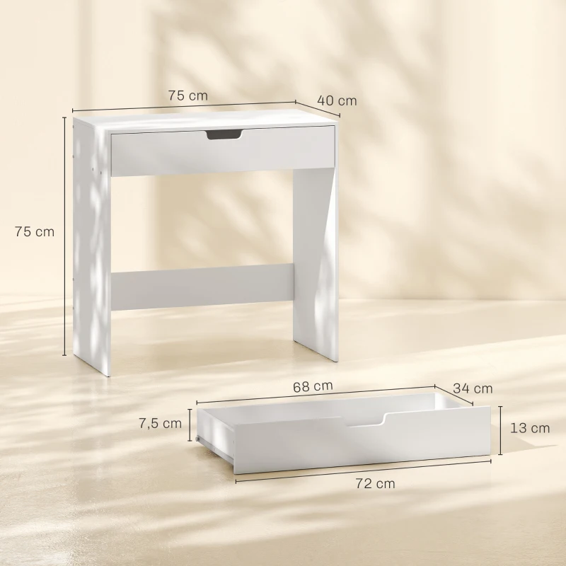 HOMCOM Schminktisch mit Schublade, moderne Schminkkommode, für Schlafzimmer, 75 x 40 x 75 cm, weiß
