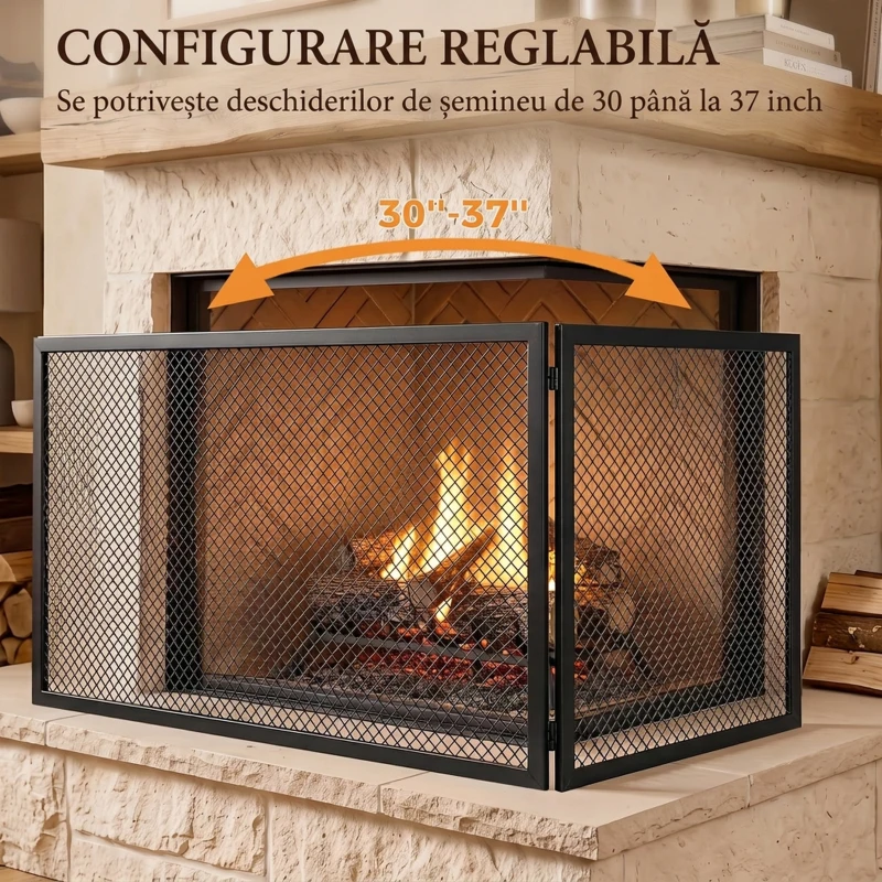 HOMCOM Parascântei Pliabil pentru Șemineu, 2 Panouri, din Metal Vopsit, Gata de Utilizare, 140 x 1 x 50 cm, Negru